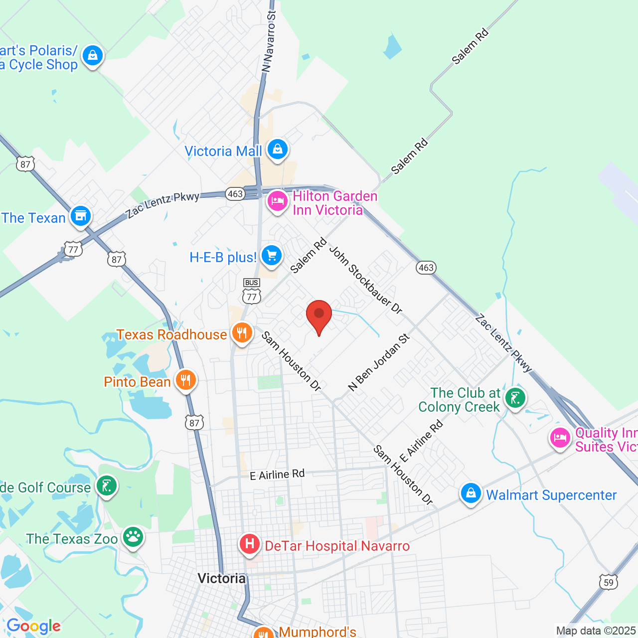 Google map image of our location in 112 Professional Park Dr Victoria, TX